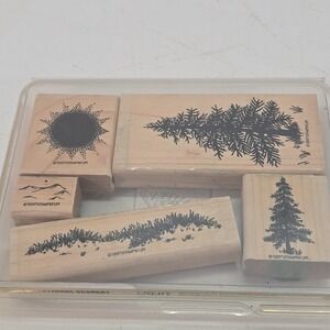Stampin Up Rubber Stamps 1997 SENSATIONAL SCENERY EVERGREEN TREES GRASS BOLDERS